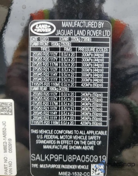 2023 Land Rover Range Rover Se from USA, damaged, VIN SALKP9FU8PA050919